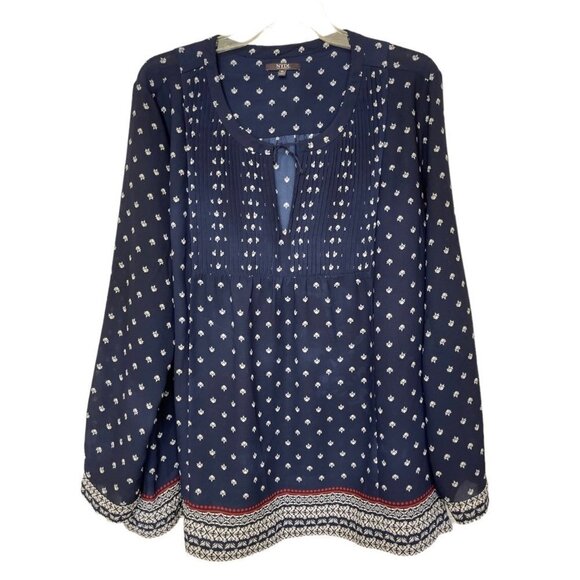 NYDJ LOS ANGELES Women's Split Neck 70's Style Smock Tunic Top XL Multicolor - Picture 2 of 16